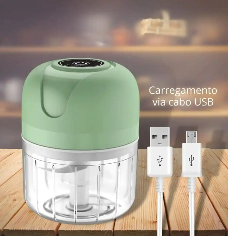 Mini Processador Triturador Elétrico 3 Laminas Moedor Alho, Cebola, Vegetais, Fruta, Amendoim, Recarregável USB 250ml